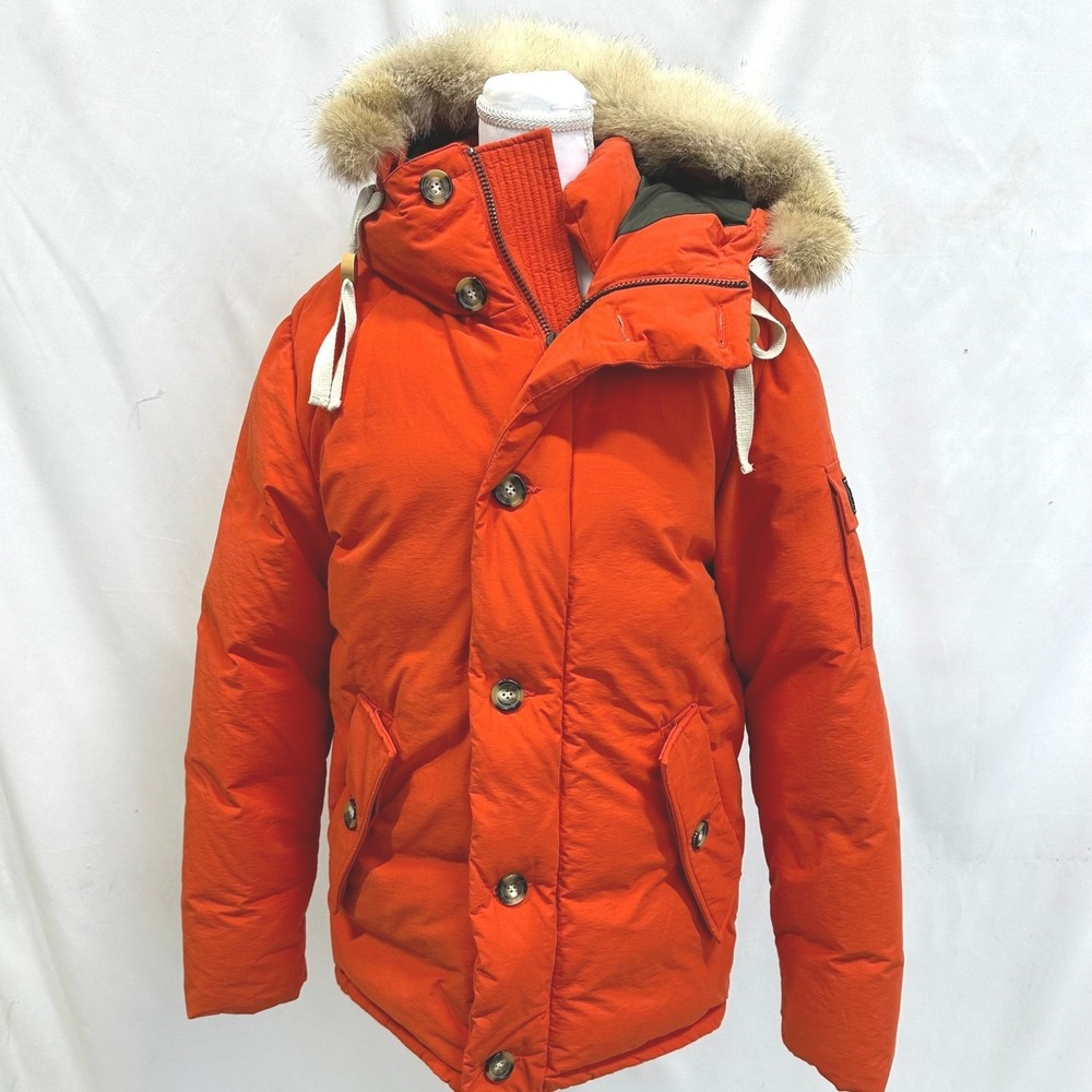 Penfield Unisex Sz L Down Parka Orange Coyote Fur Trim Hooded Jacket Gorpcore